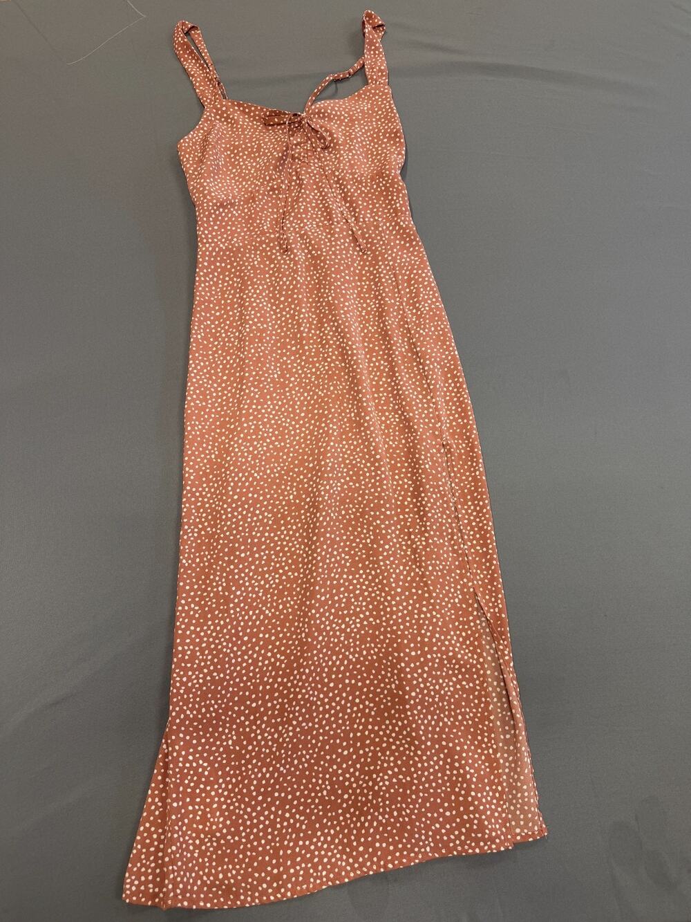 Abercrombie Fitch Womens XXS Pink Polka Dot Midi Dress Side Slit Sleeveless
